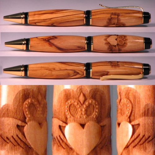 Multiple views of the finished pen.